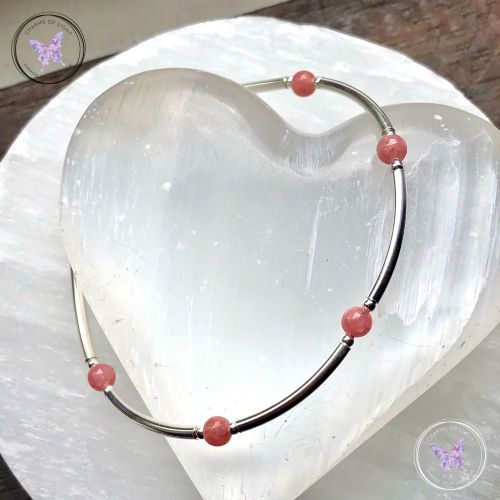 Rhodochrosite & Silver Bangle Bracelet